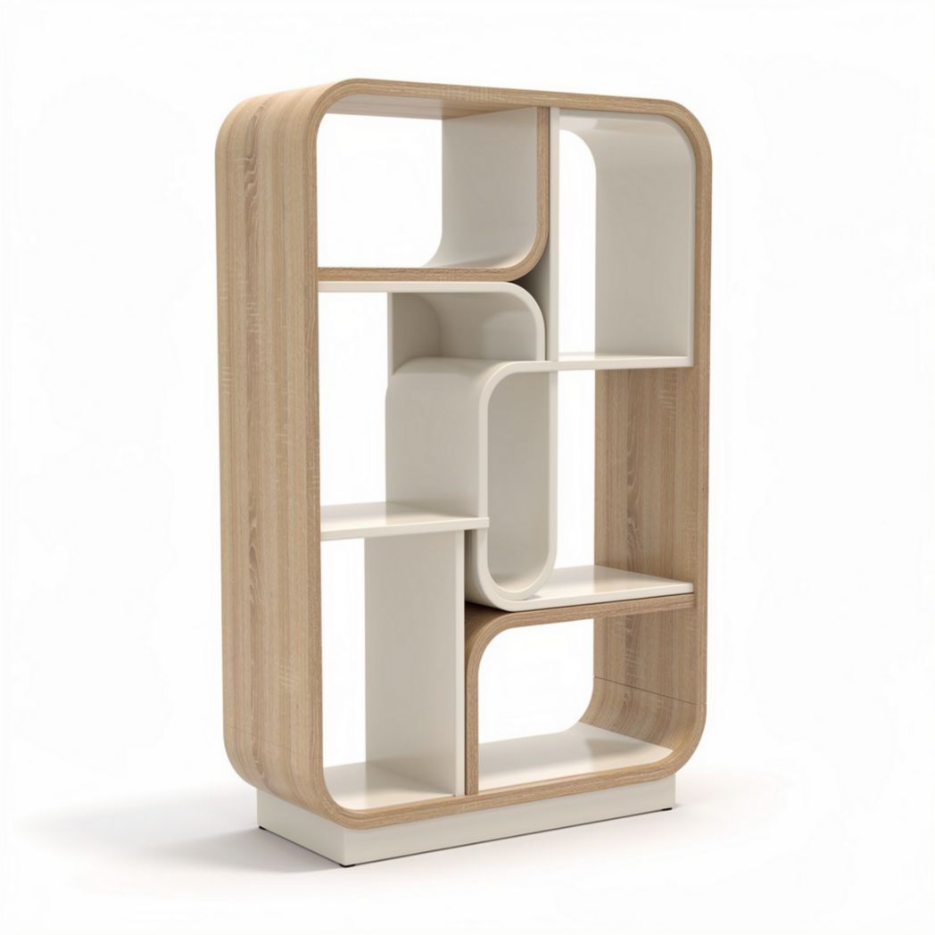 Wooden bookshelf with multiple compartments for storage and display 150 x 80 x 30cm