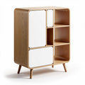 Modern wooden storage cabinet with white doors and open shelving 80 x 40 x 100cm