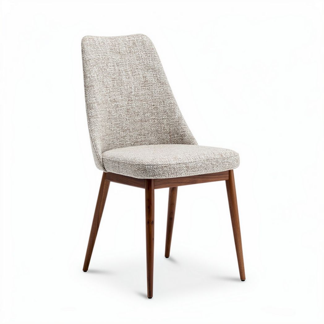 Upholstered dining chair in beige fabric with wooden legs 45 x 50 x 90cm