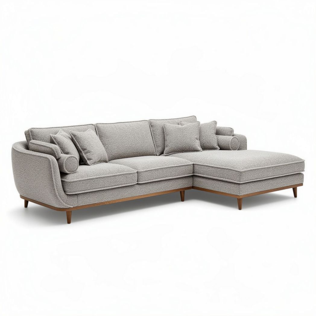 Fabric sectional sofa with wooden legs in light gray 250 x 100 x 85cm