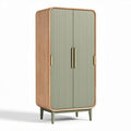 Storage cabinet with green front and wood frame 160 x 80 x 40cm