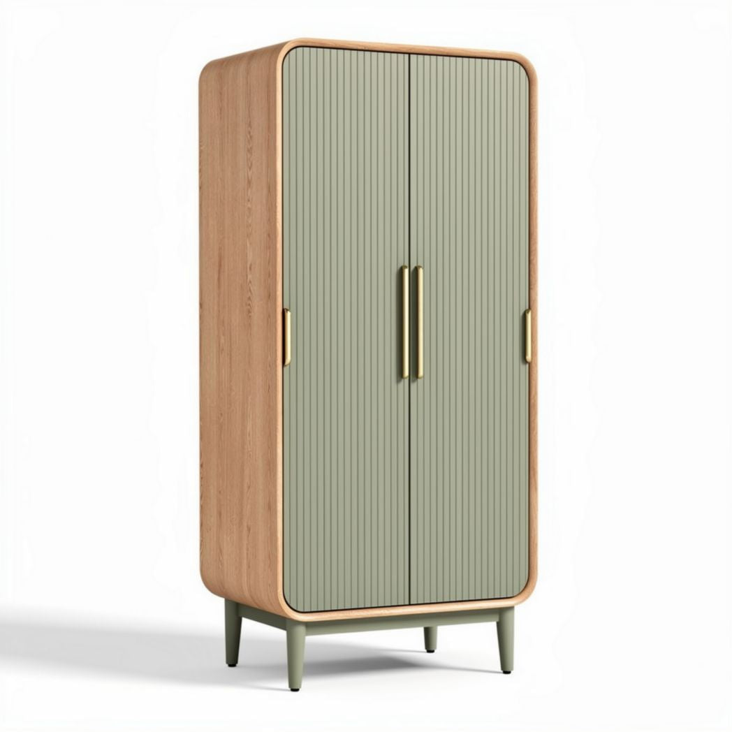 Storage cabinet with green front and wood frame 160 x 80 x 40cm