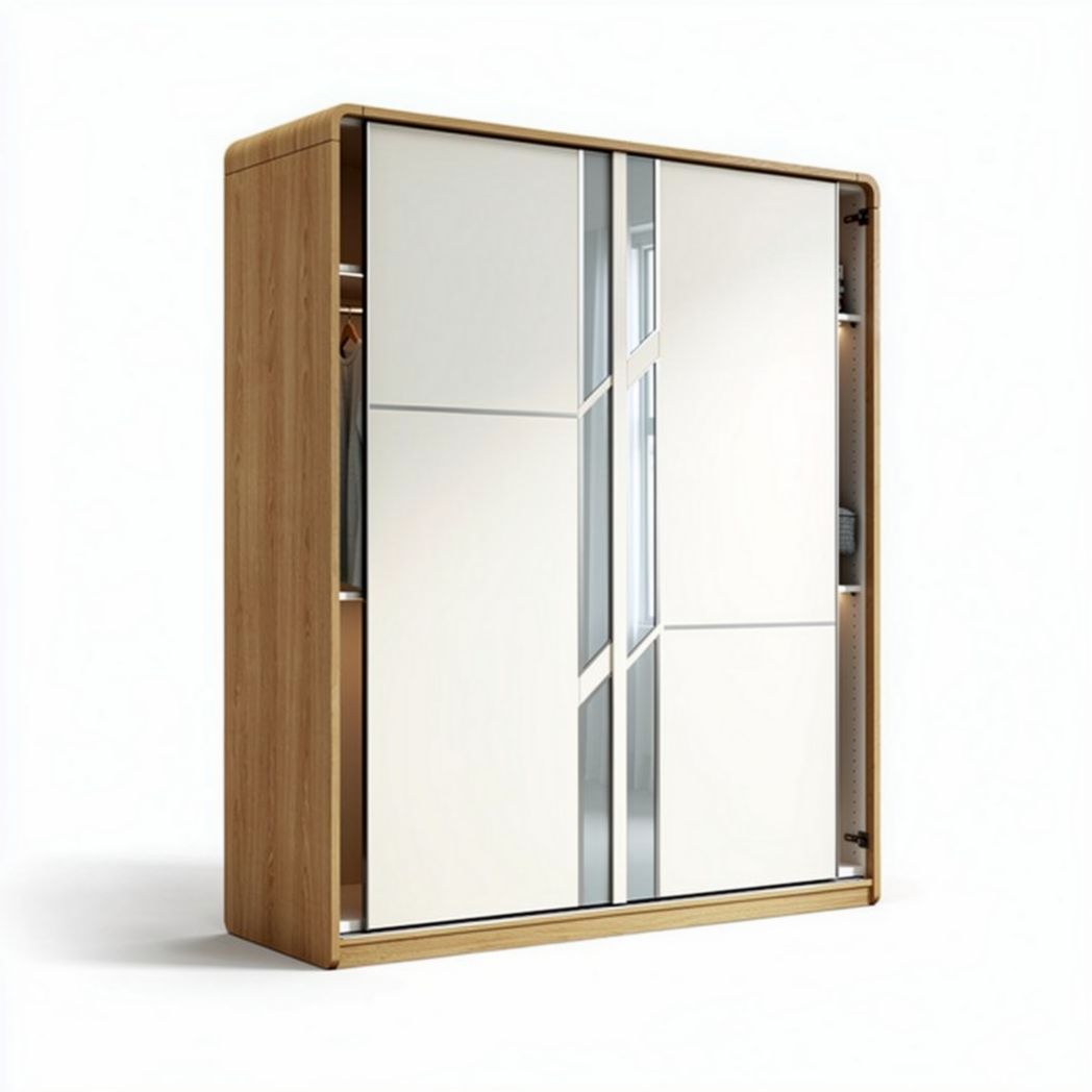Sliding door wardrobe in oak finish with mirrored panel 150 x 120 x 50cm