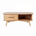 Wooden coffee table with drawer and open shelf 120 x 60 x 45cm natural finish
