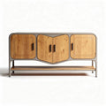 Wooden sideboard with three doors and open shelf in natural finish 120 x 40 x 75cm