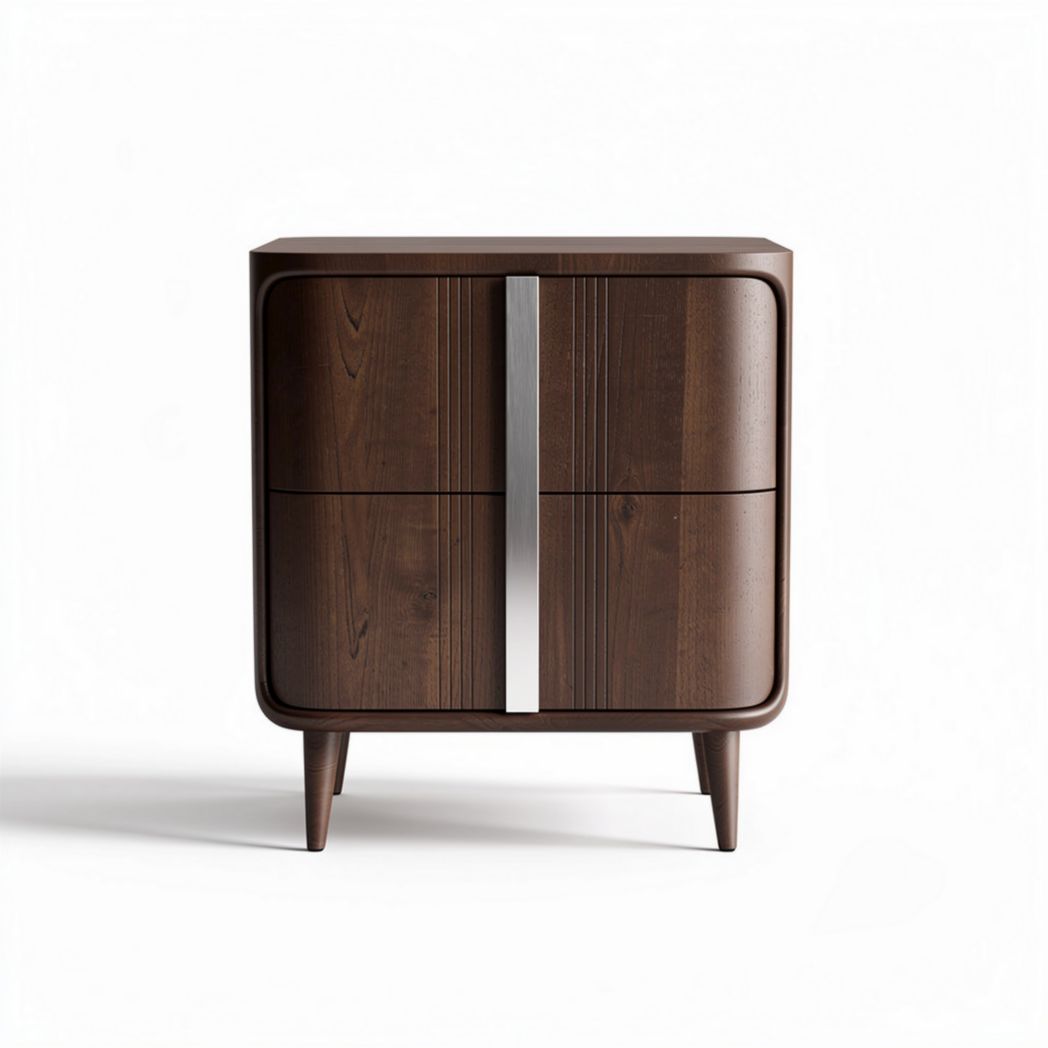 Walnut wood nightstand with two drawers and metal handle 45 x 40 x 50cm