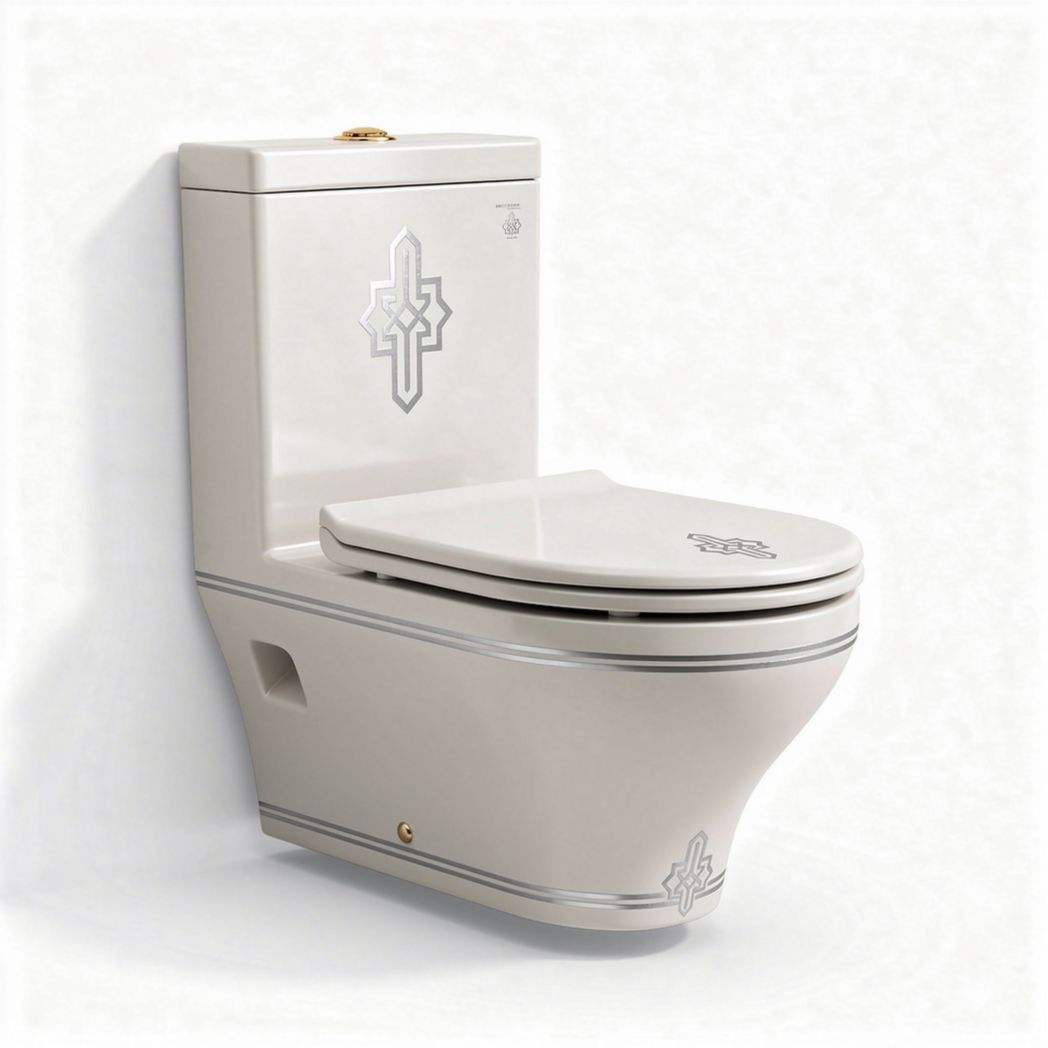 Elongated one-piece toilet with dual flush mechanism in white ceramic 70 x 38 x 80cm