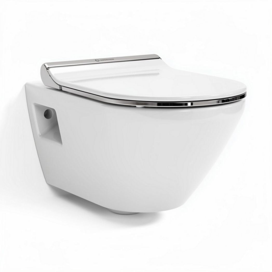 Smart bidet toilet seat with chrome finish and water-saving features 40 x 50 x 30cm