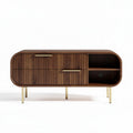 Wooden media console with storage compartments and metal legs 120 x 40 x 50cm