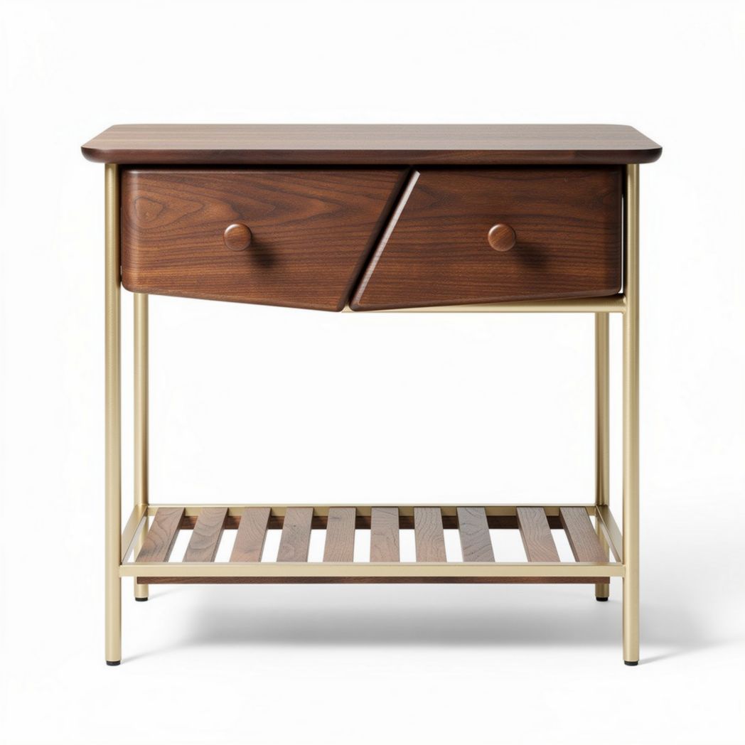 Modern nightstand with wooden drawers and metal frame 60 x 40 x 70cm
