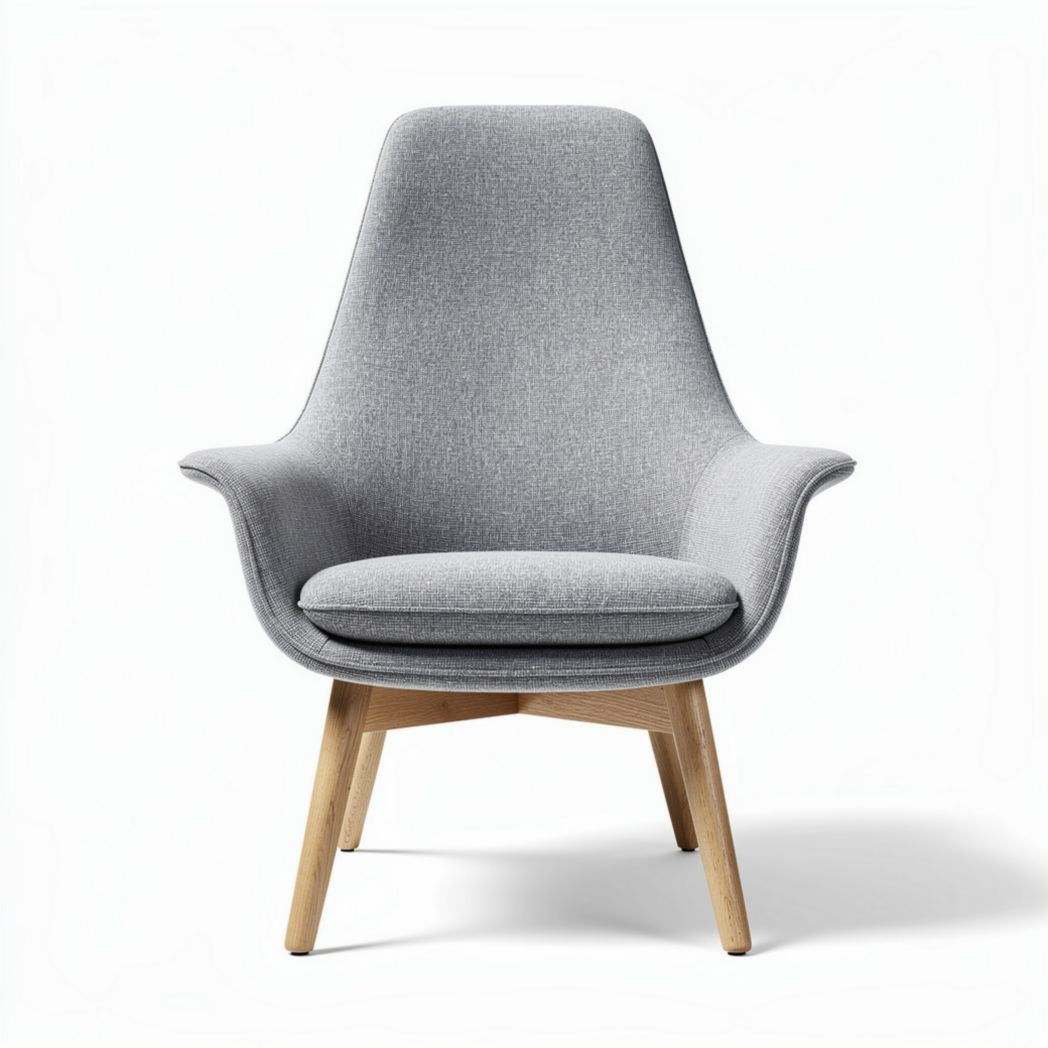 Gray fabric lounge chair with wooden legs 75 x 75 x 90cm