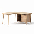 L-shaped wooden desk with storage dimensions 150 x 75 x 75cm in light oak finish