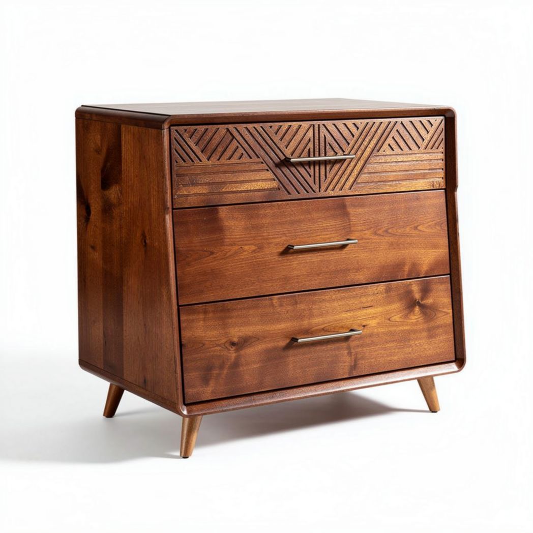 Wooden nightstand with carved drawer design and storage space 70 x 45 x 80cm
