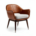 Leather accent chair with woven back and gray cushion 70 x 70 x 80cm
