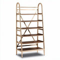 Wooden seven-tier shelf rack with metal frame for living room storage 140 x 60 x 30cm